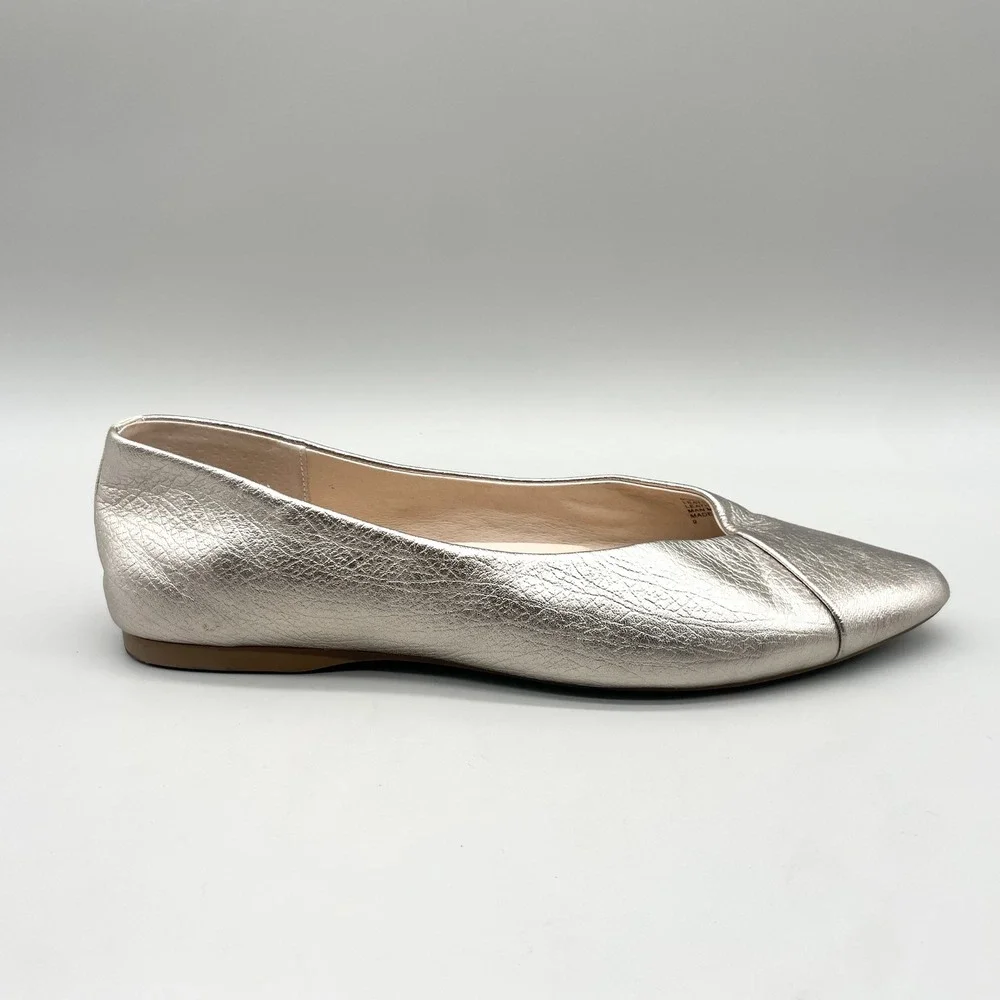 Birdies Womens 9 Goldfinch Ballet Flats Shoes Champagne Metallic Leather Chic